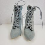 Cape Robbin  Mini Womens Boots Size 8 Blue Denim Lace Up Pointed Toe Heel Bootie Photo 12