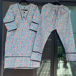 Indian Designer Kurta Palazzo 2pc Set Women Salwar Kameez Ready To Wear Suit Blue Size M Photo 0