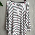 Chelsea & Theodore White with Black Stripes and Red Hearts Top Size 2X Photo 0