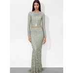 Alice + Olivia Delaina Long Sleeve Sea Green Sequin Crop Top Size Large Photo 2