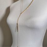 Minimalist Liquid Gold Tone Necklace Extra Long Lariat Dressy Formal Costume Photo 3