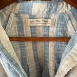 Free People  We The Free Linen Blend Away At Sea Blue/ White Striped Top sz Small Photo 5