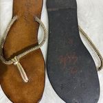 Culture Wean Gold Beaded Thong Sandals Brown Leather Flip Flops Size 9.5 Photo 0