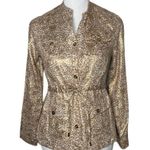 Charter Club Leopard Print Jacket Size S P Metallic Gold 100% Linen Top NEW Photo 0