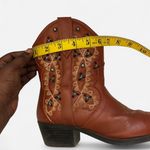 Brown western cowboy cowgirl ankle Chelsea pointy toe boots faux leather western concert festival indie boho country chic grunge vibe silver tone stud Size US 6 Photo 5