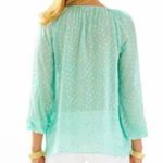 Lilly Pulitzer | Rilla Silk Blend Seafoam Green Gold Dot Tassel Blouse Top, S Photo 1
