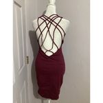 Lulus  Forever Fierce Burgandy Red Bodycon Mini Dress Strappy Back M Photo 3