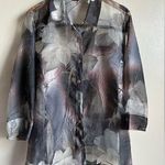 Erin semi sheer mesh short sleeve shirt floral overlay size XL Black Photo 0