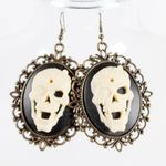 Skull Steampunk Gothic Victorian Cameo Earrings – XLRG, Bronze Tone Metal Brown Photo 0