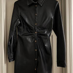 fab'rik Long Sleeved Black Leather Button Down Dress Small Photo 0