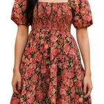 Very J ‎ Floral Print Smocked Square Neck Puff Sleeve Mini Dress Womens Size S Photo 0