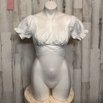 Lyaner White Puff Sleeve Tie Back Crop Top Medium Boho Cottagecore Blouse NWT Photo 0