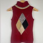 Arizona Jeans Vintage Women Turtleneck Crochet Knit Vest Argyle Academia Preppy Photo 1