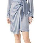 Nanushka Siwa Dress Wrap Long Sleeve Satin Light Blue Size Medium Photo 0
