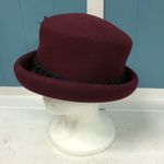 Charter Club Vintage  100% wool burgundy‎ hat with flower feathers Photo 4