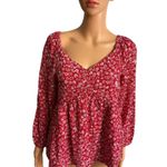 Loft Red Heart Print Long Sleeve Top Ruched Sweetheart Blouse Size 2 Photo 1