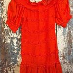 Olivaceous Off the Shoulder Ruffle Dress, Short Sleeves, size Medium, red orange Photo 0