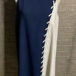 Alfani Womens Navy White Lace Up Spaghetti Strap Colorblock Shift Dress Size 14 Photo 0