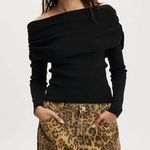 Cotton On 🆕 Y2K Ribbed Knit Off-Shoulder Long Sleeve Top Sexy Ruched Pullover Photo 0