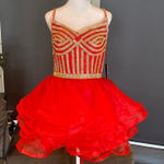 Women’s Red Short Homecoming Dress Corset Back Sparkly Gold Detail Size 8 NWT Red Photo 0