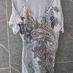 Cotty On Rhinestone Paisley Floral Heart Blue Vintage Off Shoulder Shirt Small Gray Photo 0