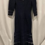 Tadashi Shoji Stunning  maxi dress navy with black mesh inserts mermaid magic Photo 0