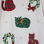 Victoria Jones Vintage 90s  Beaded Appliqué Cat Christmas 3/4 Sleeve Shirt Top Photo 2
