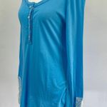 LA Made New  Lace Cuff Henley Long Sleeve Lightweight Knit Top Blue Photo 6