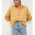 Free People  Granolagirl Cottagecore Spirit Tee Gold Mustard Medium Stitchwork Photo 13