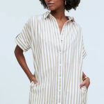 Madewell Tan & White Vertical Stripe Shirt Dress / Tunic – Size M – 100% Cotton Photo 0
