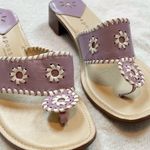 Apostrophe Jaclyn Leather Thong Whipstitch Kitten Heel Sandals Purple White 6 Photo 6