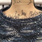 Frazzle Women's Eyelash Knit With Sleeve Fringe Poncho Sweater Black Blue Medium Photo 7