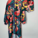 Colorful Abstract Face Print Dress and Shorts‎ Set Blue Photo 0