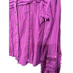 Free People  Summer Stars Button Down Pink Boho Shirt Size Small Cotton Crochet Photo 3
