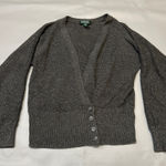 Ralph Lauren Lauren  Petite Grey Knit Cardigan Sweater Buttons Tie Waist Photo 0