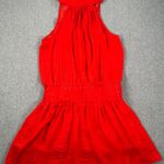 DO+BE High Neck Red Mini Dress Size Large Sleeveless Gathered Waist Bow Pleated Photo 0