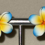 Blue & Yellow 3D Hawaiian Plumeria Flower Pierced Earrings Photo 0
