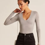 Abercrombie & Fitch  Silver Shimmer Sparkle V-neck Long Sleeve Bodysuit Medium Photo 0