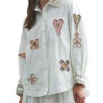 NWT ALEMAIS SPADES EMBROIDERED Women's long sleeves SHIRT Size 8 White Photo 1