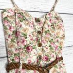 Poetry  Floral Button-Down Dress with Woven Belt Size Medium Tan Pink Spring Photo 3