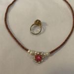 Pink sparkle flower necklace set Photo 1