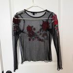 American Eagle AEO Womens Dark Romance Sheer Floral Appliqué Top Size Small Whimsigoth Fairy Photo 2