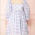 Storia Pastel Plaid Puff Sleeve Babydoll Mini Dress Large Photo 6