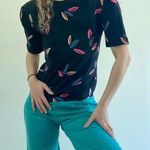 DD Dominick Black Rainbow Multicolored Leaf Print Blouse Photo 0