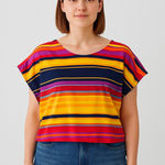 GB Women's Vibrant Stripe Print Short Sleeve Blouse – Size Large Photo 0