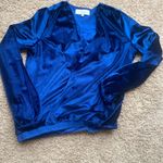 L'Academie  deep‎ V Neck Velvet women's XS Top long sleeve Romantic luxury blue Photo 8