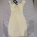 Princess Polly NWT white woven Bardot tie front bodycon mini dress Photo 3