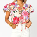 BUDDYLOVE Leeland Floral Ruffle Puff Sleeve Top, Pink, Size L Red Size L Photo 0