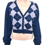 Aeropostale Light Blue Navy Blue Argyle Style Crop Top Cardigan Sweater Size XLG Photo 0