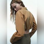 ZARA  Women Brown Long Sleeves Poplin Collared Pleated Casual Cotton Shirt Sz L Photo 1